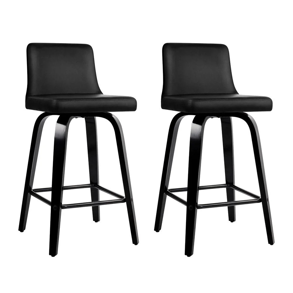 Set of two walnut PU leather bar stools