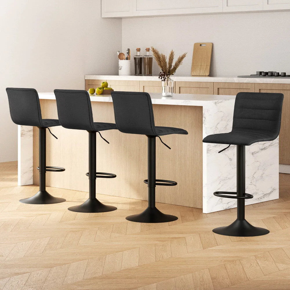 Bar Stools Set of 4 Faux Linen - Black - Bar Stools & Chairs