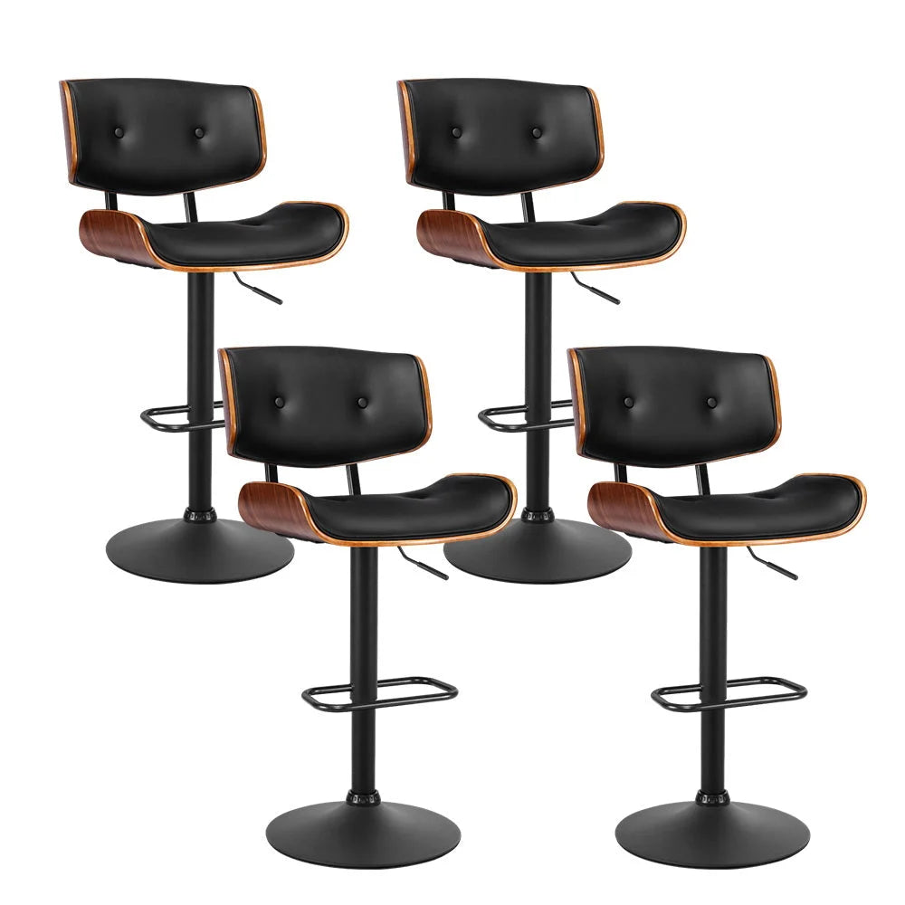 Bar Stools Set of 4 Kitchen Gas Lift Swivel Leather - Black