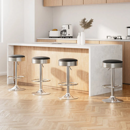 Bar Stools Set 4 Pu Leather Backless Black Chrome 4x Kitchen Stool