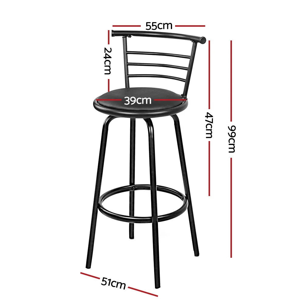 Bar Stools Set of 4 PU Leather - Black and Steel - Bar