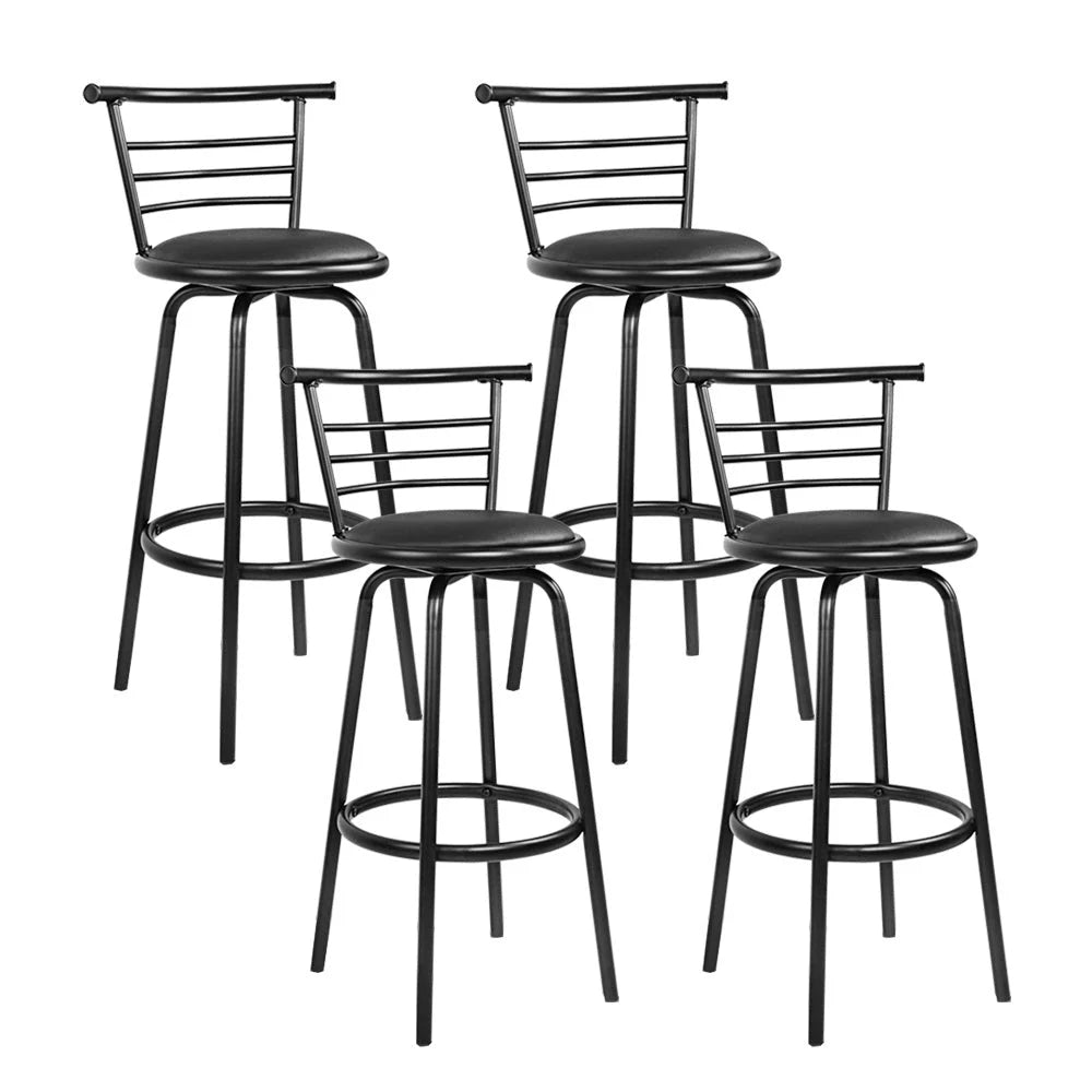 Bar Stools Set of 4 PU Leather - Black and Steel - Bar