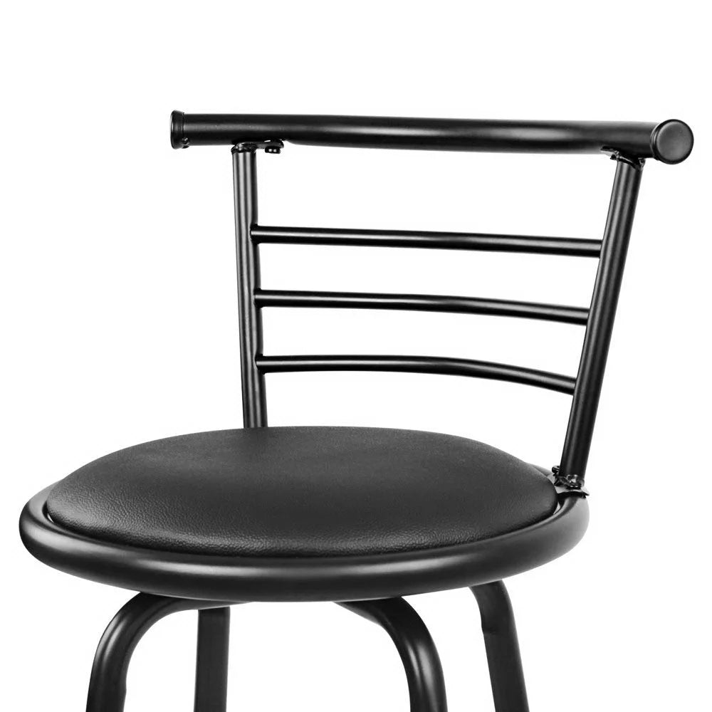 Bar Stools Set of 4 PU Leather - Black and Steel - Bar