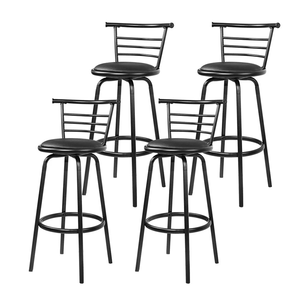 Bar Stools Set of 4 PU Leather - Black and Steel - Bar