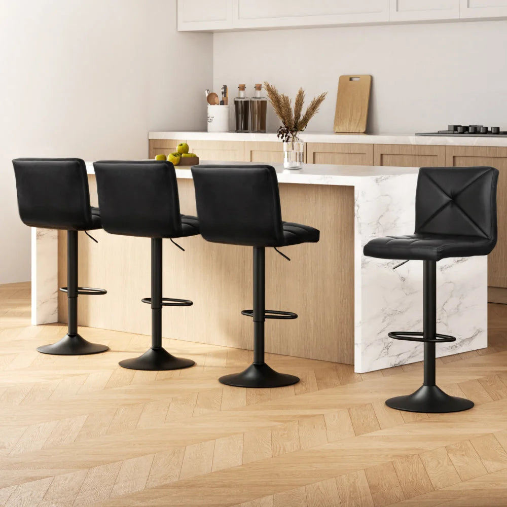 Bar Stools Set of 4 PU Leather Chrome Kitchen Cafe Bar