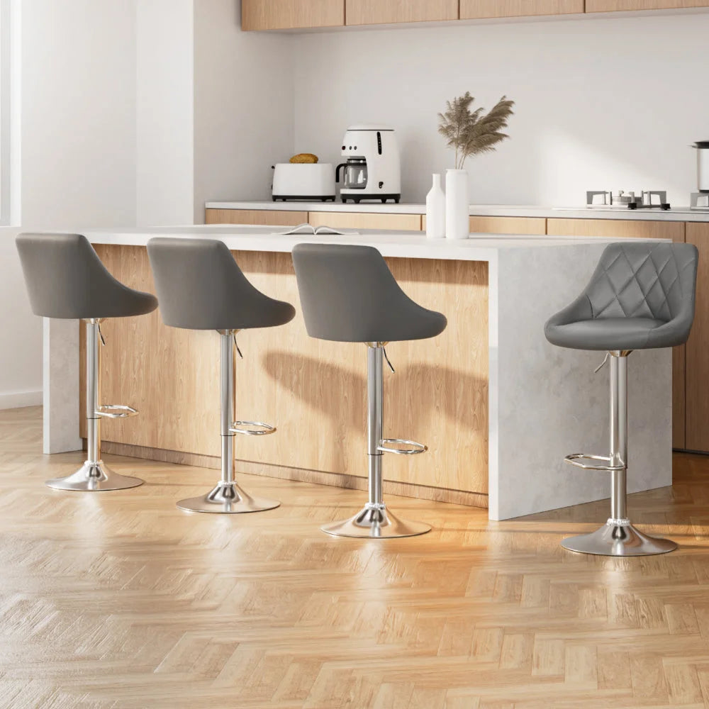 Bar Stools Set of 4 PU Leather Diamond Style - Grey - Bar