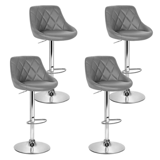 Bar Stools Set of 4 PU Leather Diamond Style - Grey - Bar