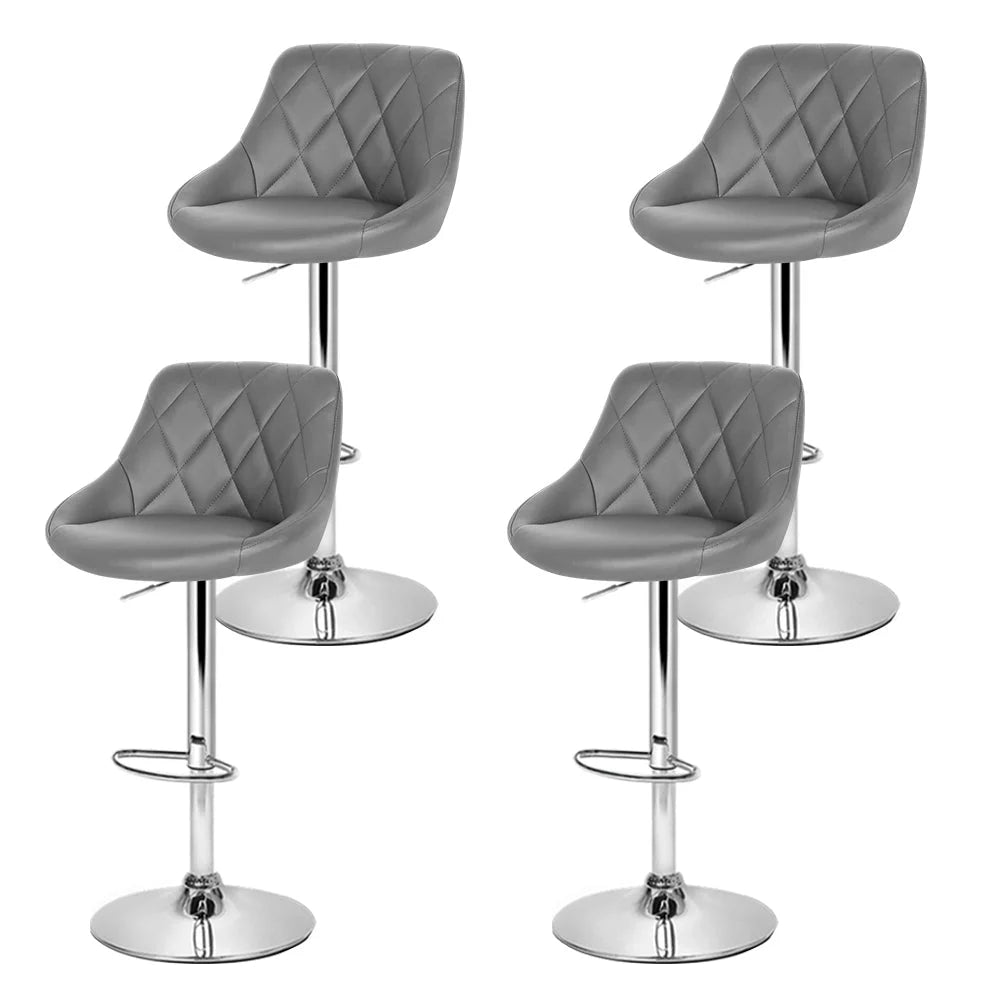 Bar Stools Set of 4 PU Leather Diamond Style - Grey - Bar