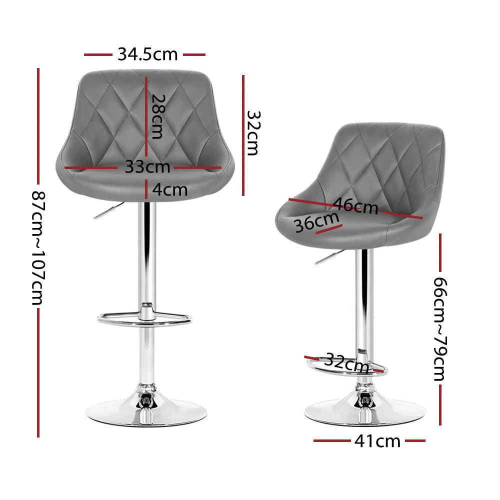 Bar Stools Set of 4 PU Leather Diamond Style - Grey - Bar