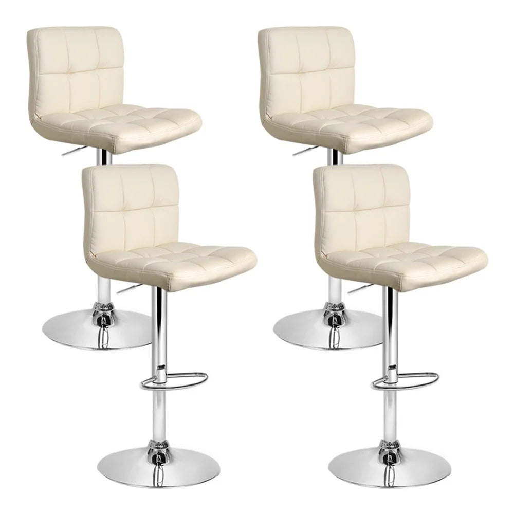 Bar Stools Set of 4 PU Leather Gas Lift - Beige - Bar