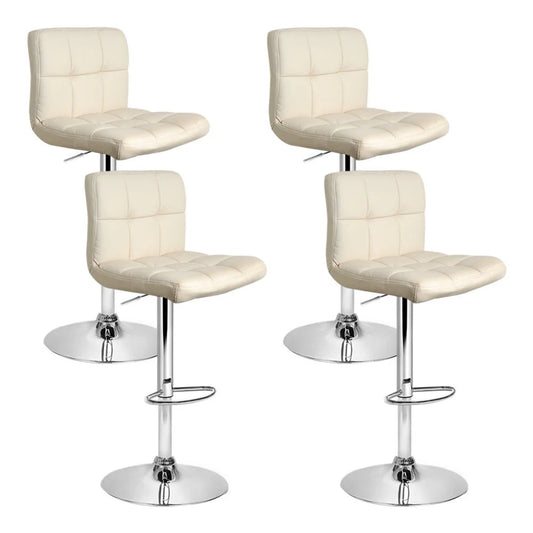 Bar Stools Set of 4 PU Leather Gas Lift - Beige - Bar