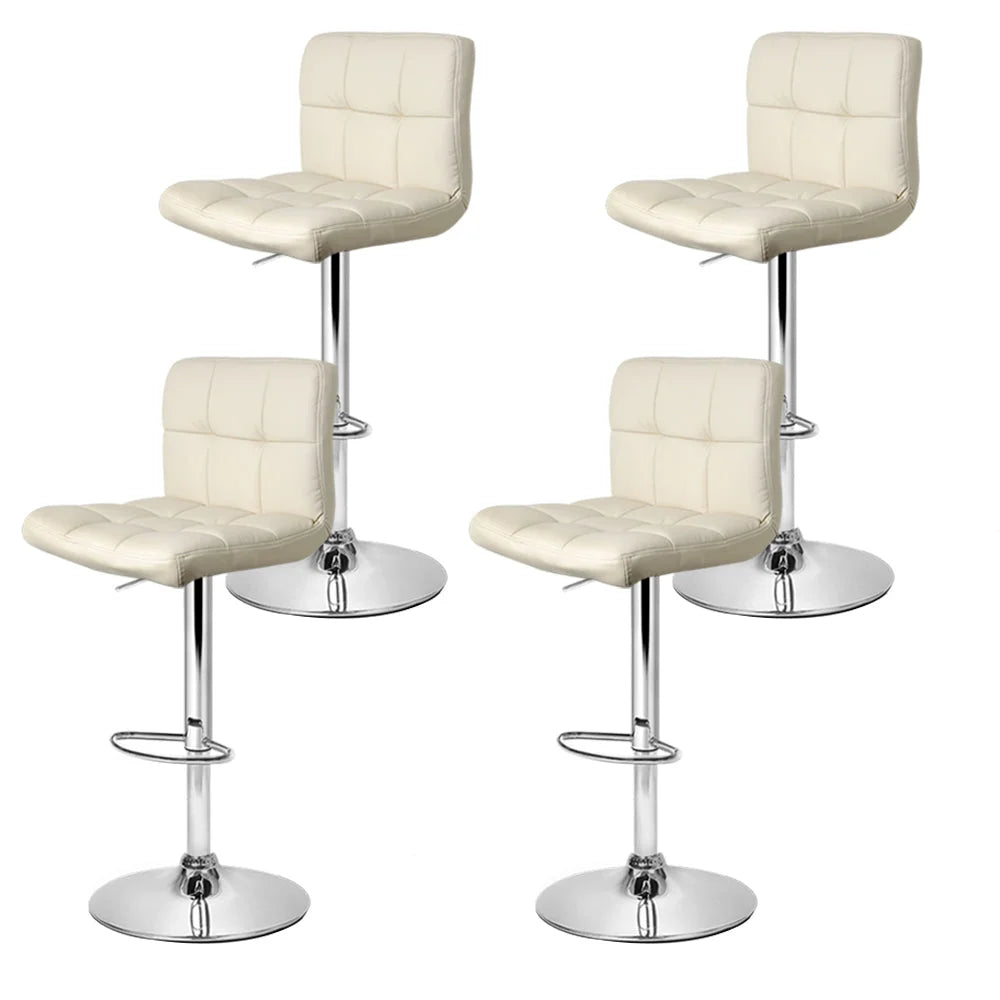 Bar Stools Set of 4 PU Leather Gas Lift - Beige - Bar