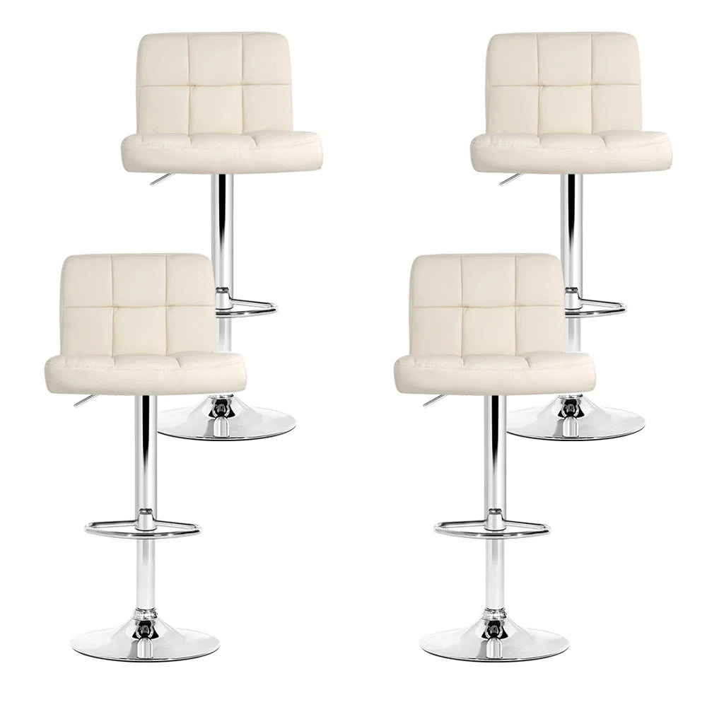 Bar Stools Set of 4 PU Leather Gas Lift - Beige - Bar