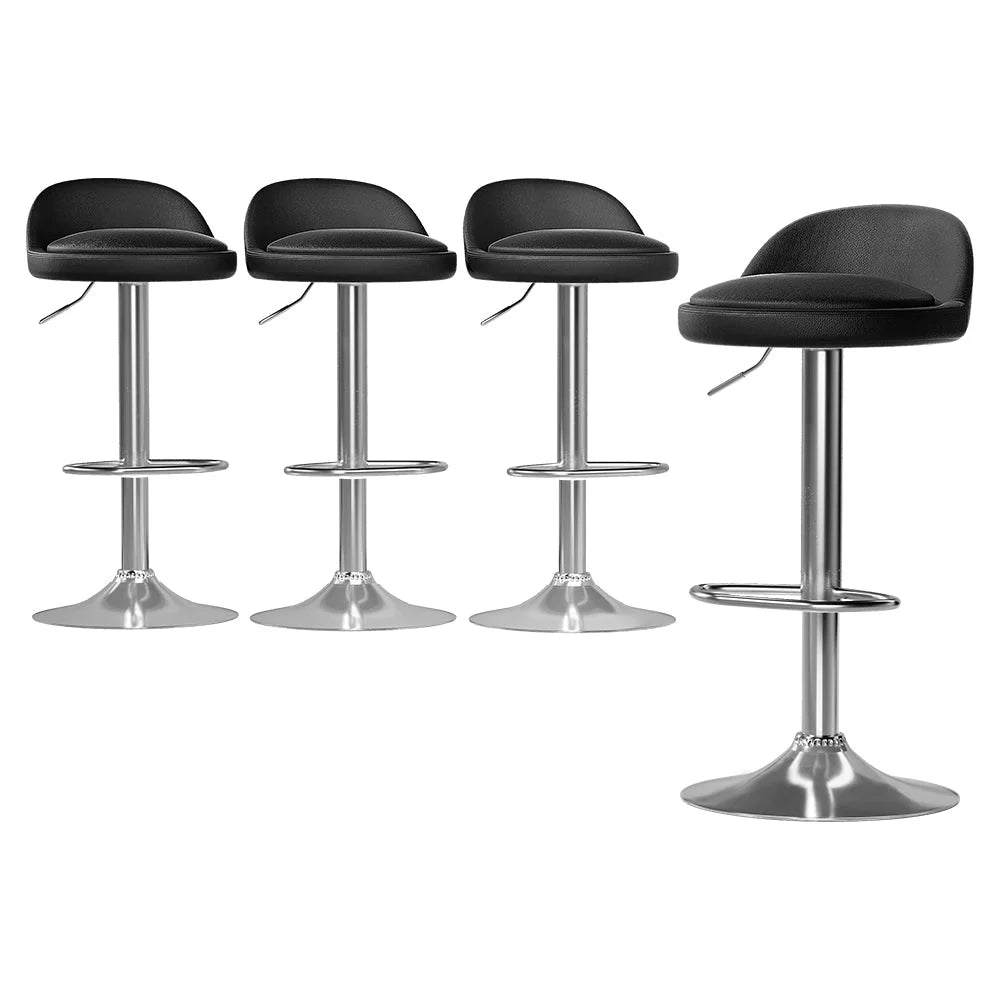 Bar Stools Set of 4 PU Leather Gas Lift - Black - Furniture