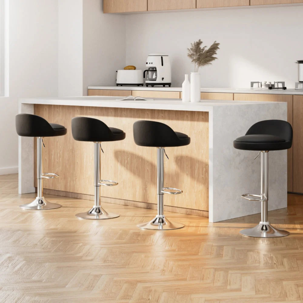 Bar Stools Set of 4 PU Leather Gas Lift - Black - Furniture
