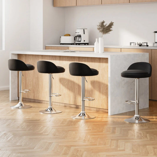 Bar Stools Set of 4 PU Leather Gas Lift - Black - Furniture