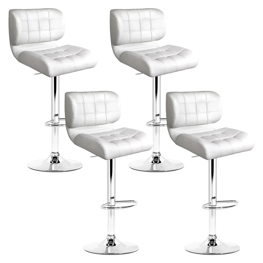 Bar Stools Set of 4 PU Leather Gas Lift - White and Chrome