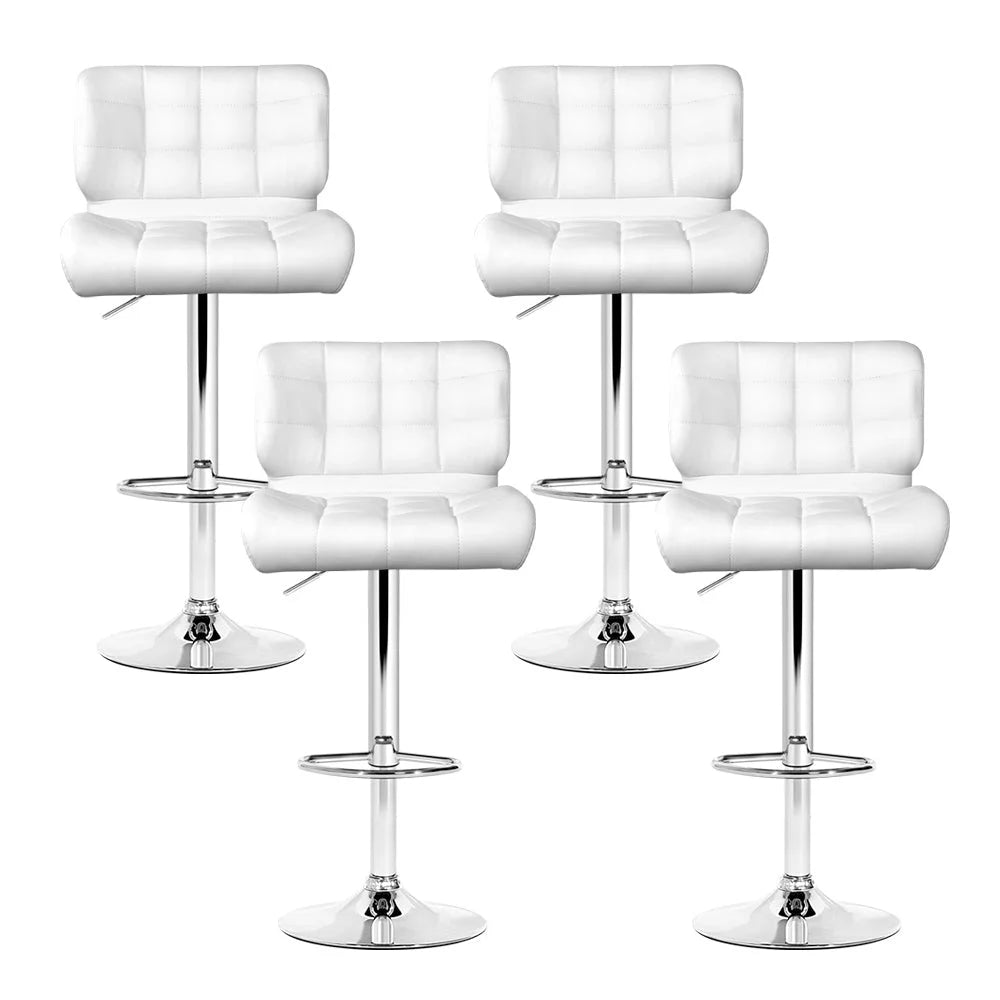 Bar Stools Set of 4 PU Leather Gas Lift - White and Chrome