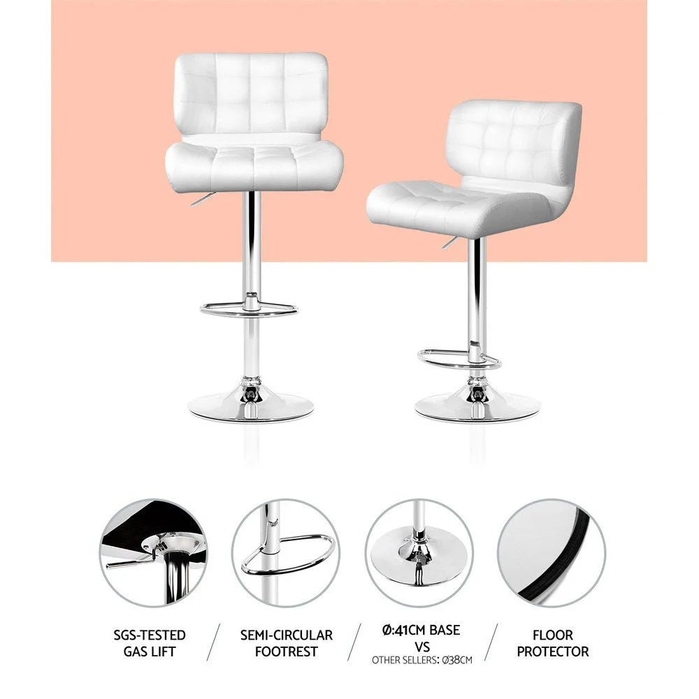 Bar Stools Set of 4 PU Leather Gas Lift - White and Chrome