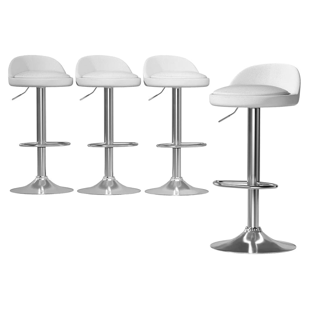 Bar Stools Set of 4 PU Leather Gas Lift - White - Furniture