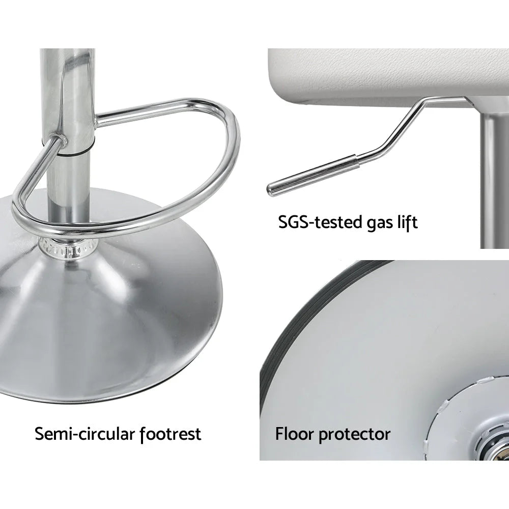 Bar Stools Set of 4 PU Leather Gas Lift - White - Furniture