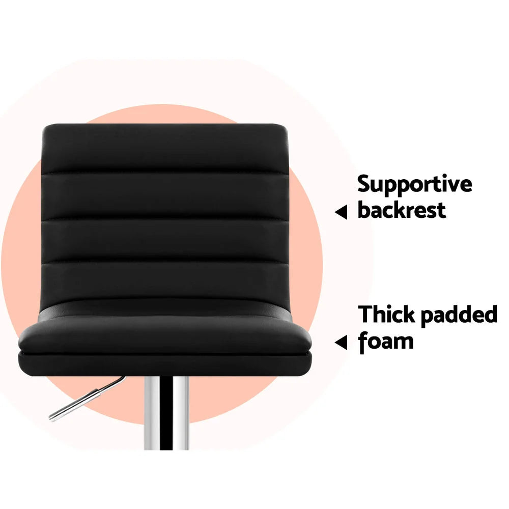 Bar Stools Set of 4 PU Leather Lined Pattern - Black