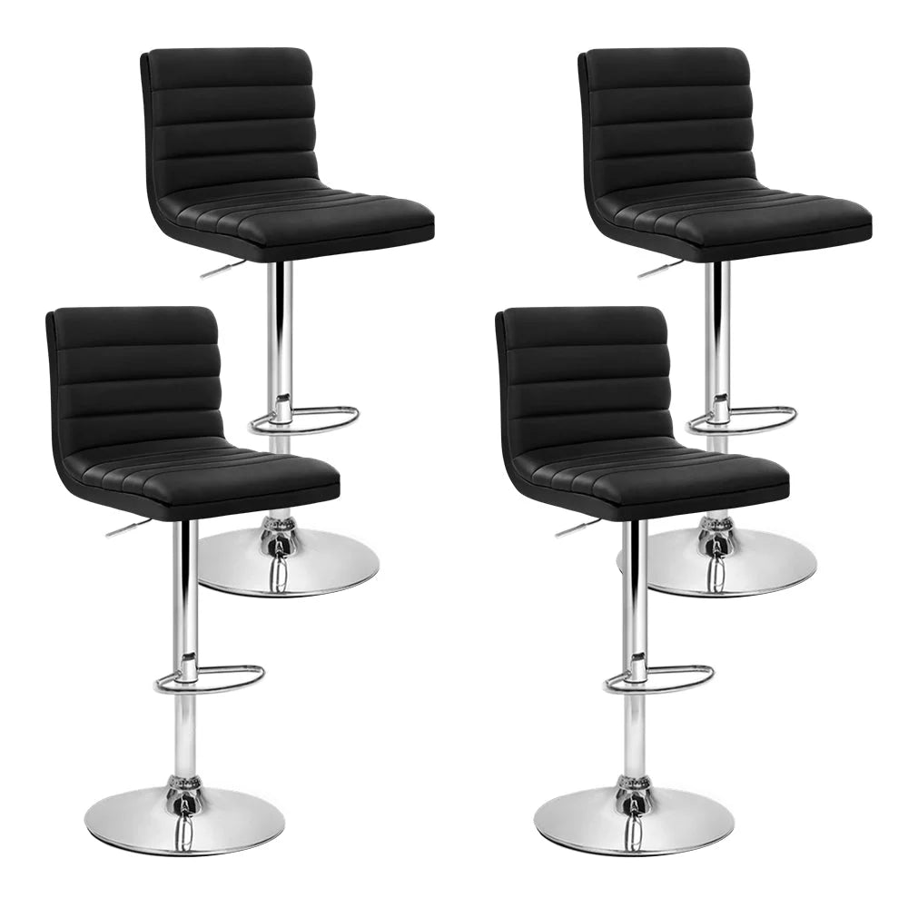 Set of four black PU leather gas lift swivel bar stools