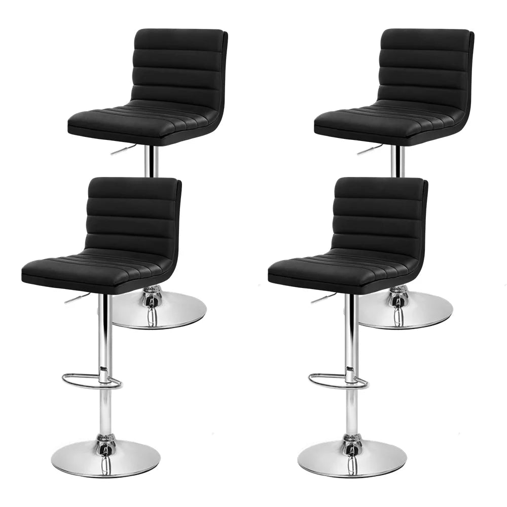 Bar Stools Set of 4 PU Leather Lined Pattern - Black