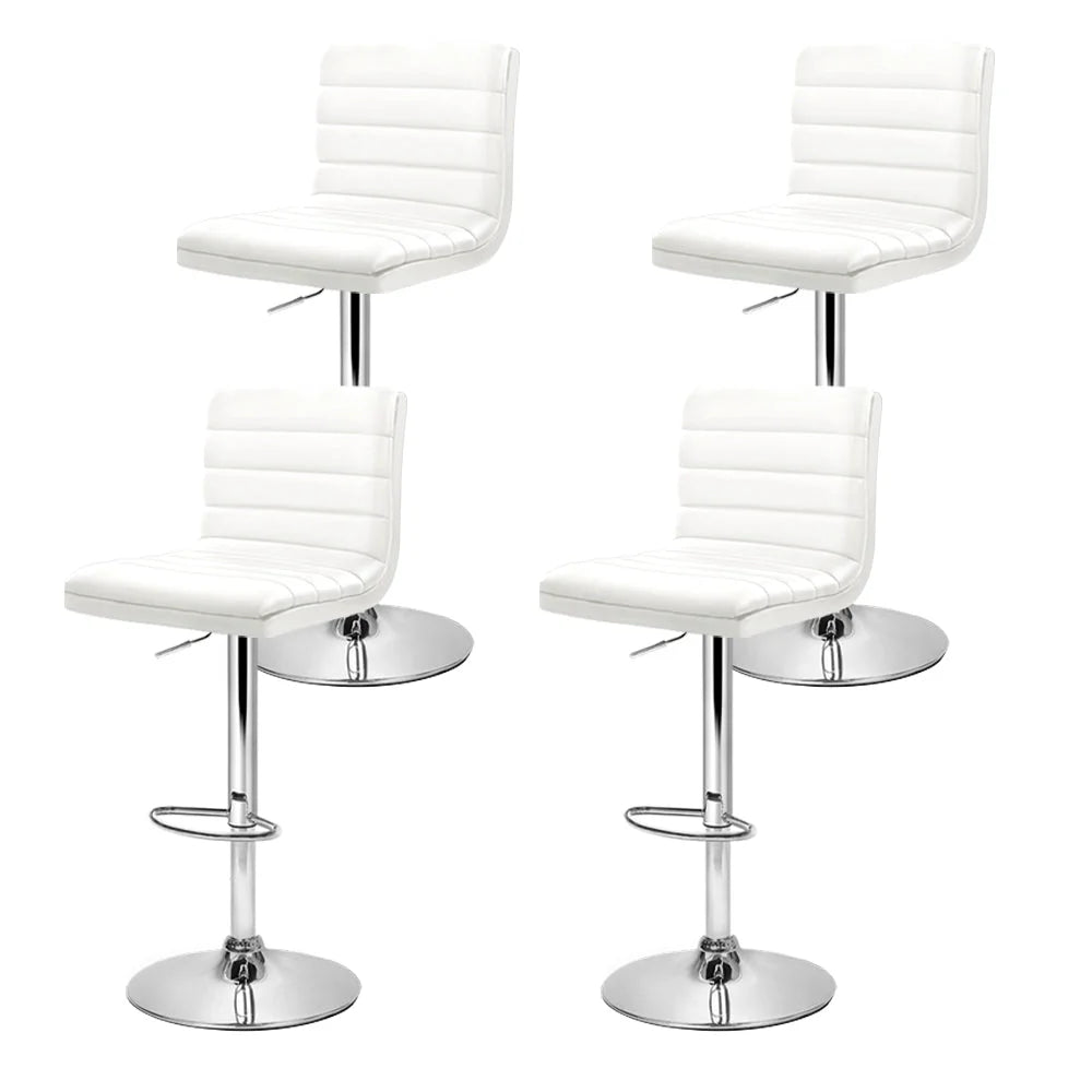 Bar Stools Set of 4 PU Leather Lined Pattern - White