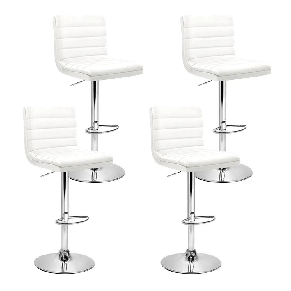 Bar Stools Set of 4 PU Leather Lined Pattern - White