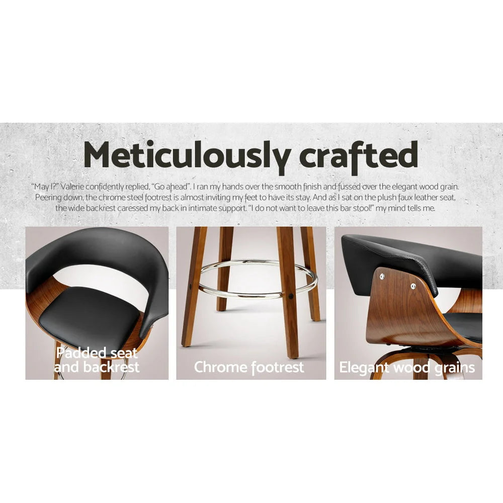 Bar Stools Set of 4 Swivel PU Leather - Wood and Black