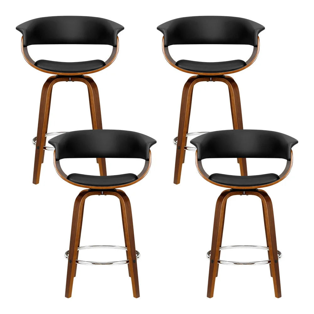 Bar Stools Set of 4 Swivel PU Leather - Wood and Black