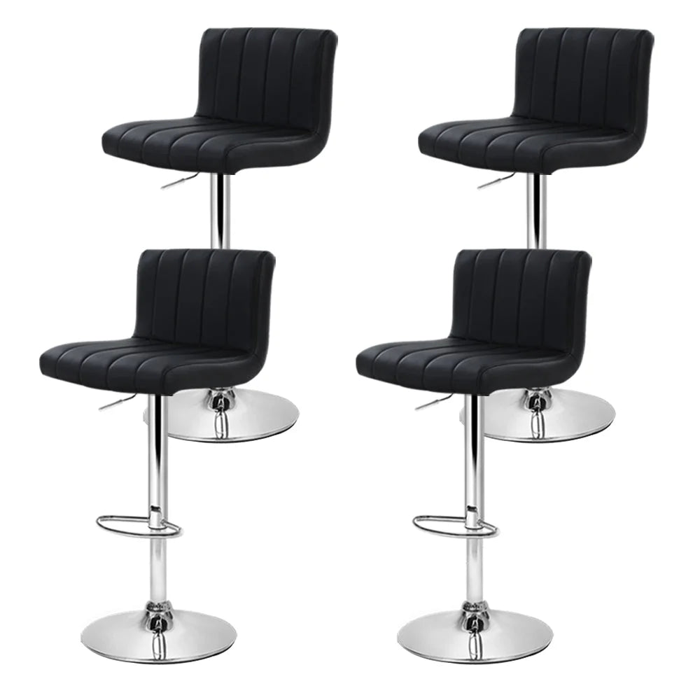 Bar Stools Set of PU Leather Kitchen Chair Black Lana Gas