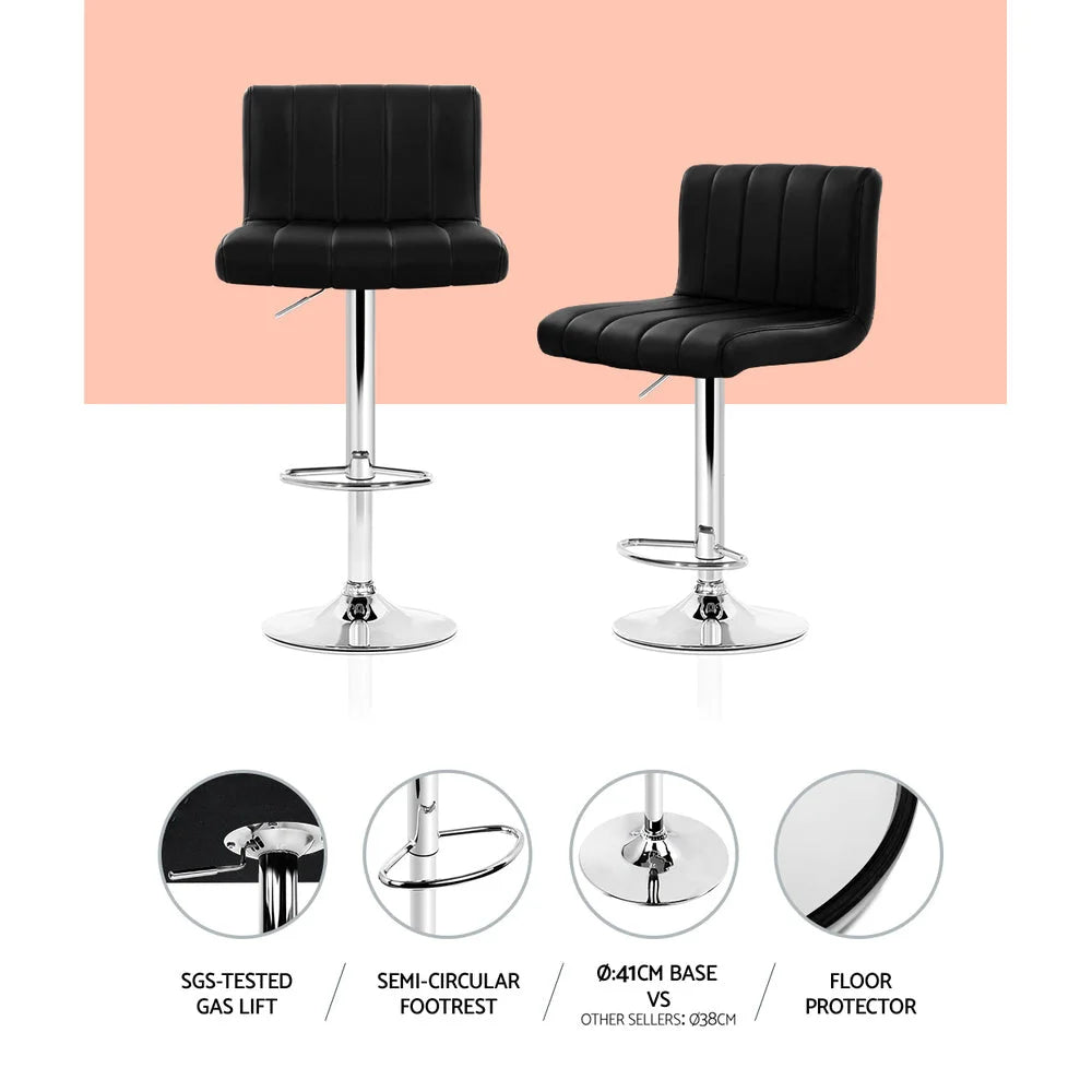 Bar Stools Set of PU Leather Kitchen Chair Black Lana Gas