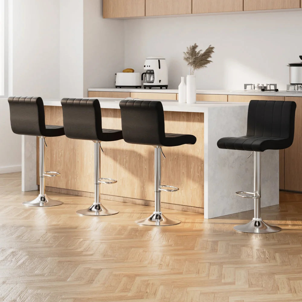 Bar Stools Set of PU Leather Kitchen Chair Black Lana Gas