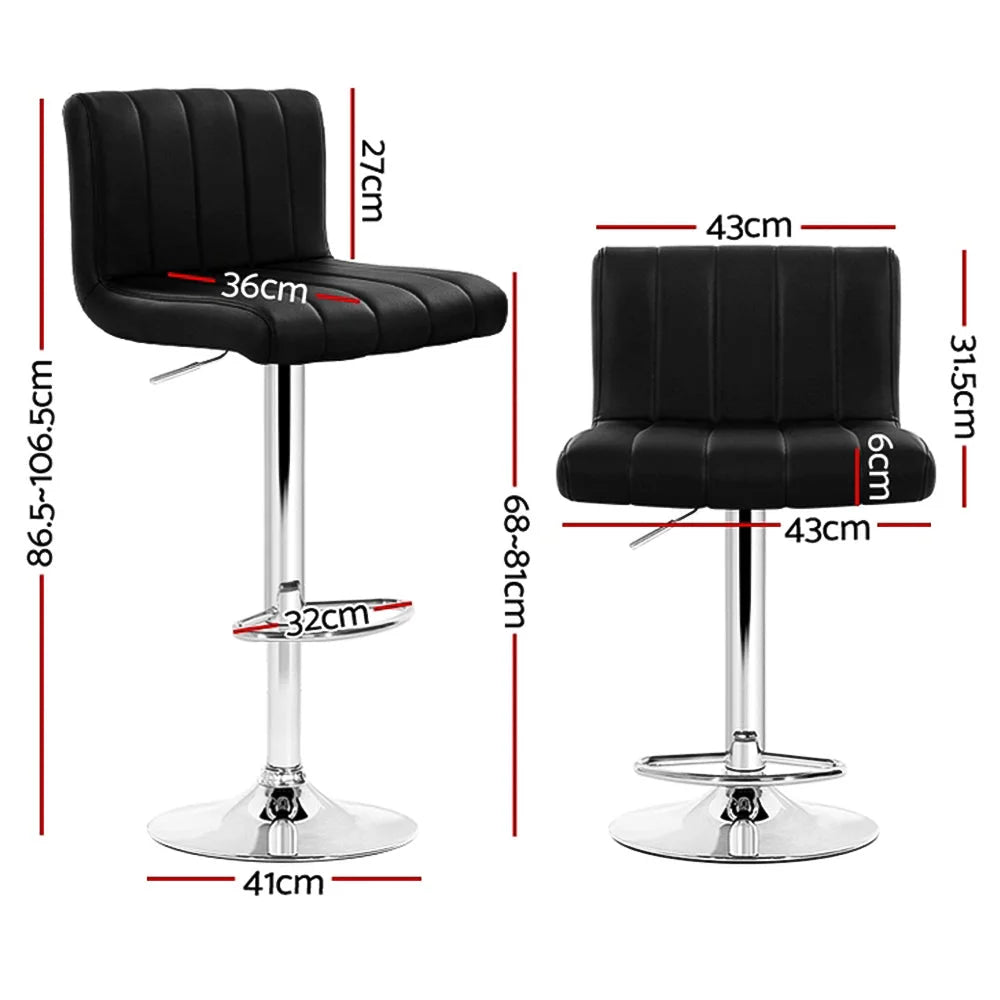 Bar Stools Set of PU Leather Kitchen Chair Black Lana Gas
