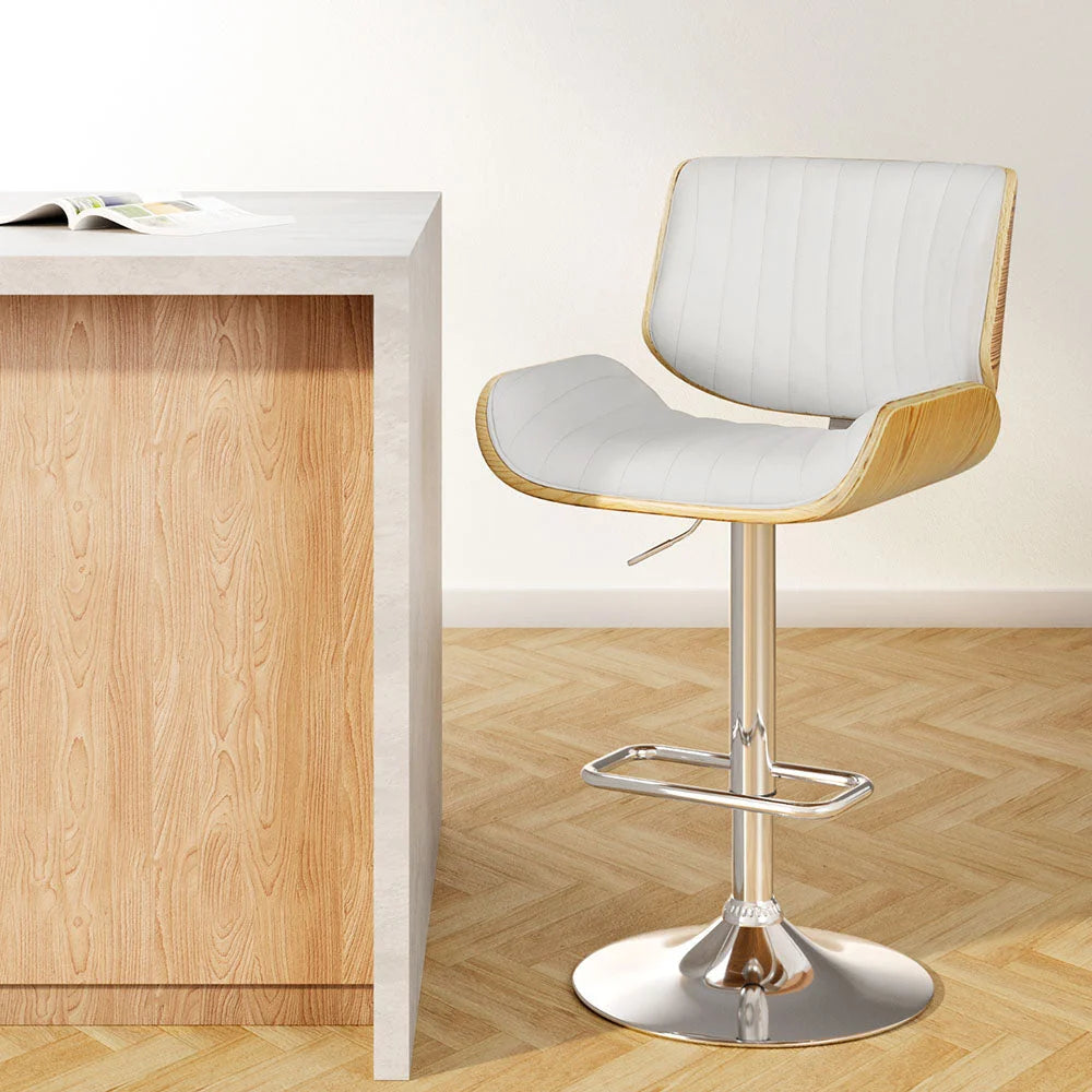 White leather swivel bar stools
