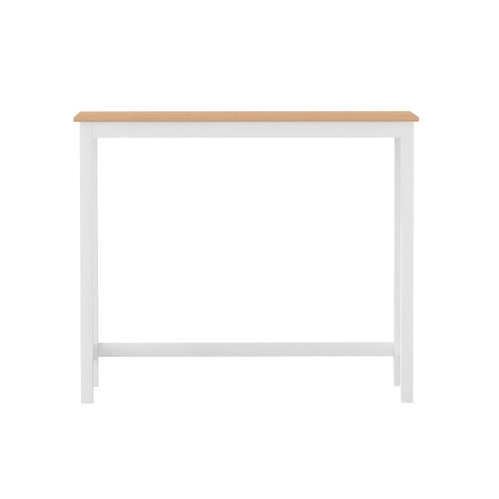 White wood 108cm bar table set with high table and padded stool seats