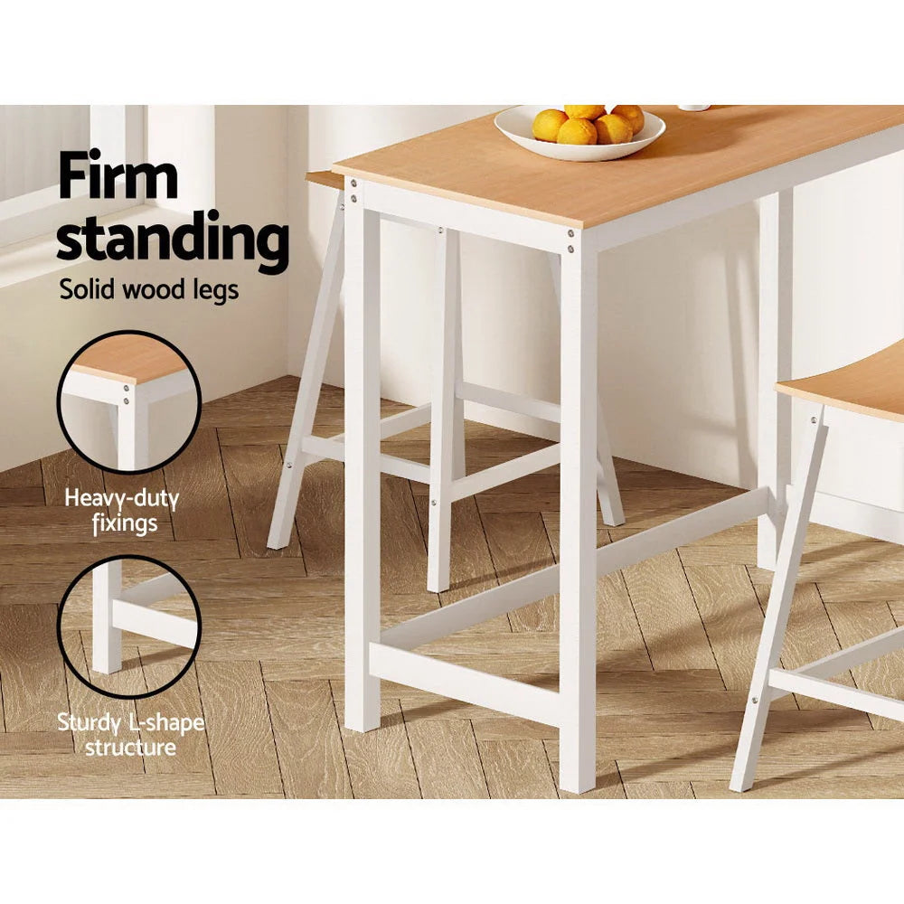 White wood 108cm bar table set with pub table top and stool pair