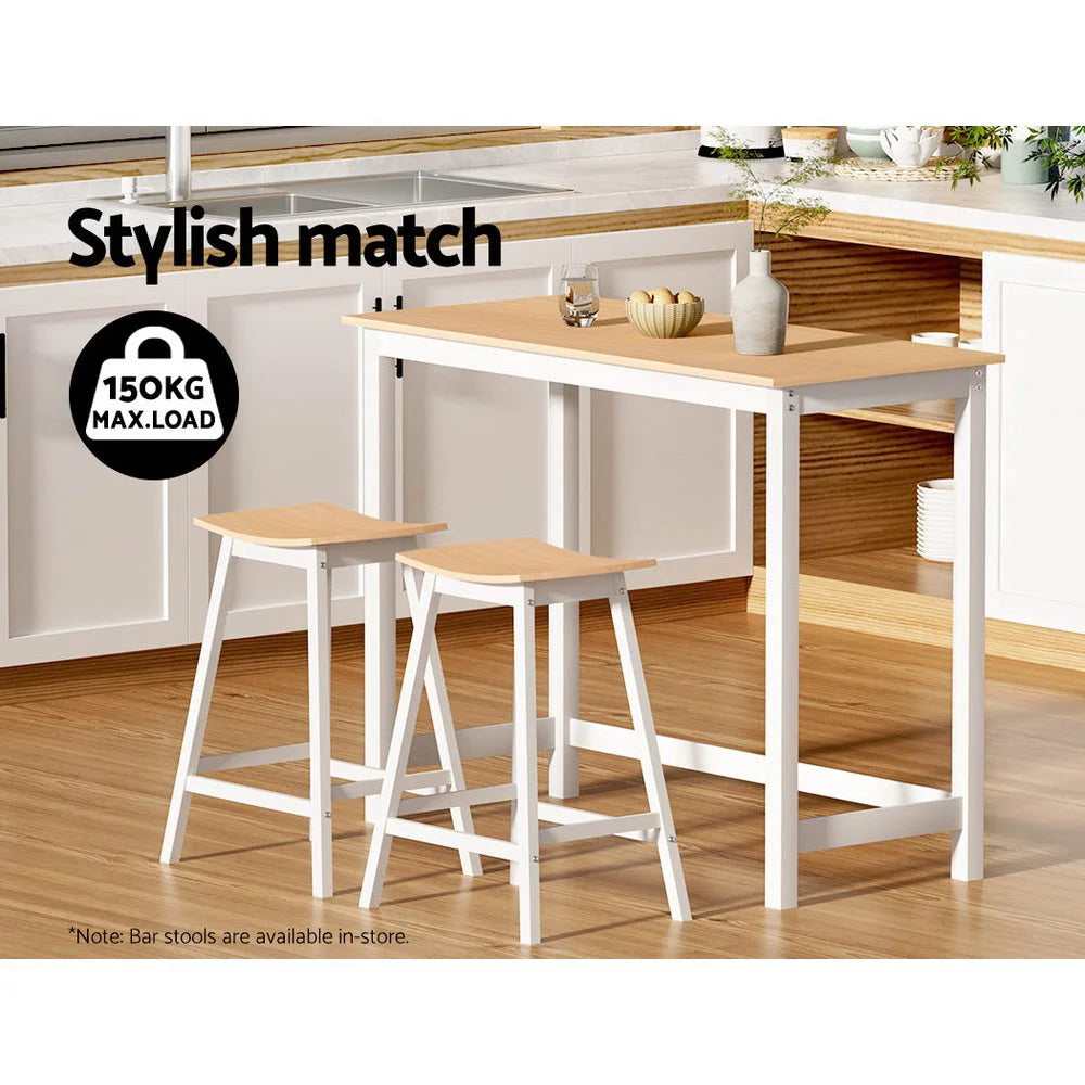 White wood 108cm bar table set with table legs and matching bar stools