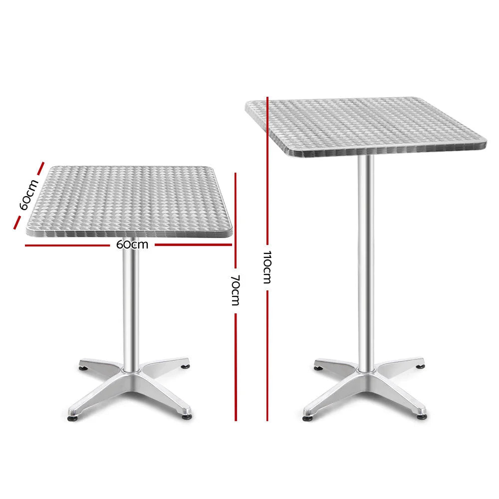 Bar Table Outdoor Furniture Adjustable Aluminium Pub Cafe Indoor Square HomeMyGarden