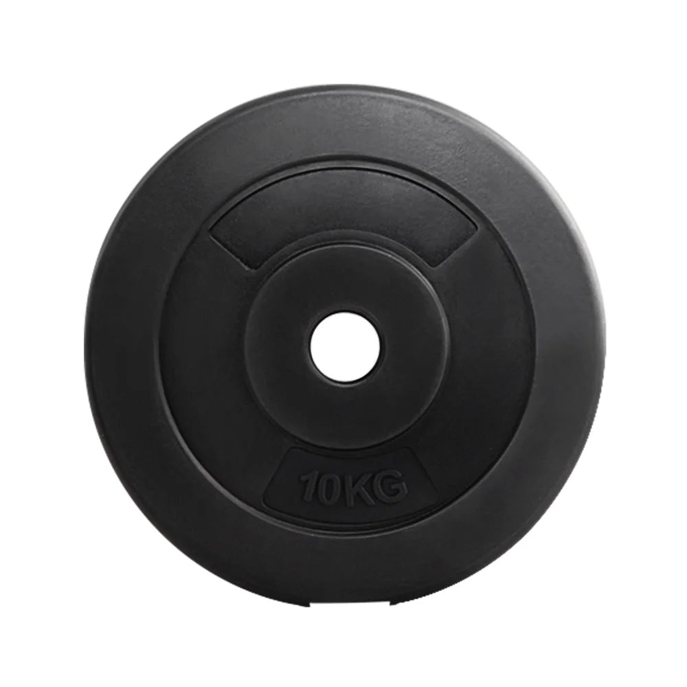 Barbell weight plates with matching accessories and clear item layout