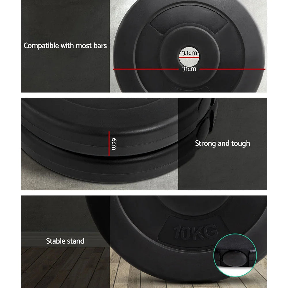 10kg barbell weight plates with boxed accessories and matching pieces
