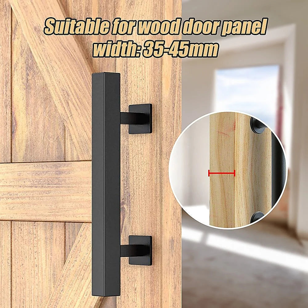 Barn Door Handle Set 12’’ Square Pull and Flush - Black