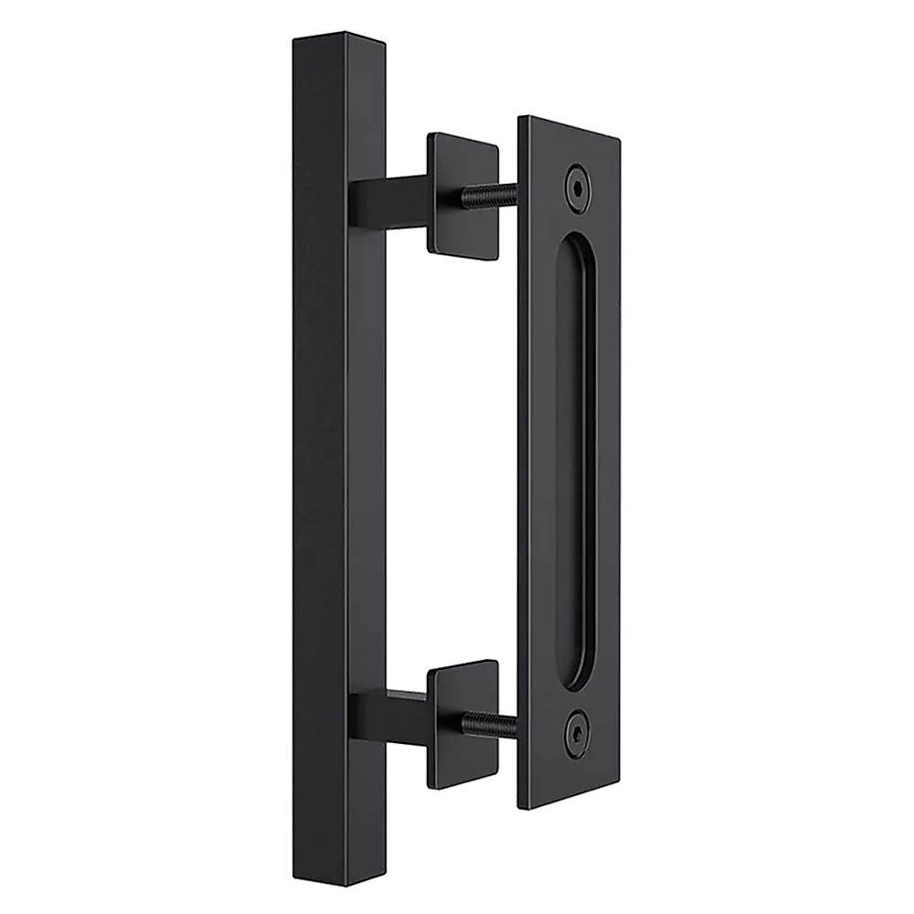 Barn Door Handle Set 12’’ Square Pull and Flush - Black
