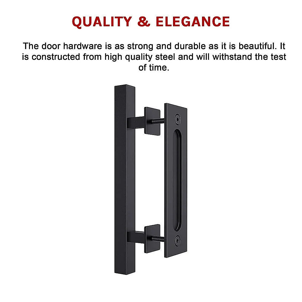 Barn Door Handle Set 12’’ Square Pull and Flush - Black