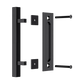 Barn Door Handle Set 12’’ Square Pull and Flush - Black