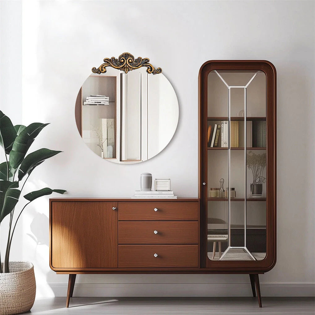 Baroque Antique Round Wall Mirror Dcor 60x64.5cm - Home &