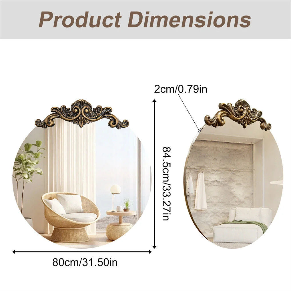 Baroque Round Antique Mirror Wall Decor 80x84.5cm - Home &
