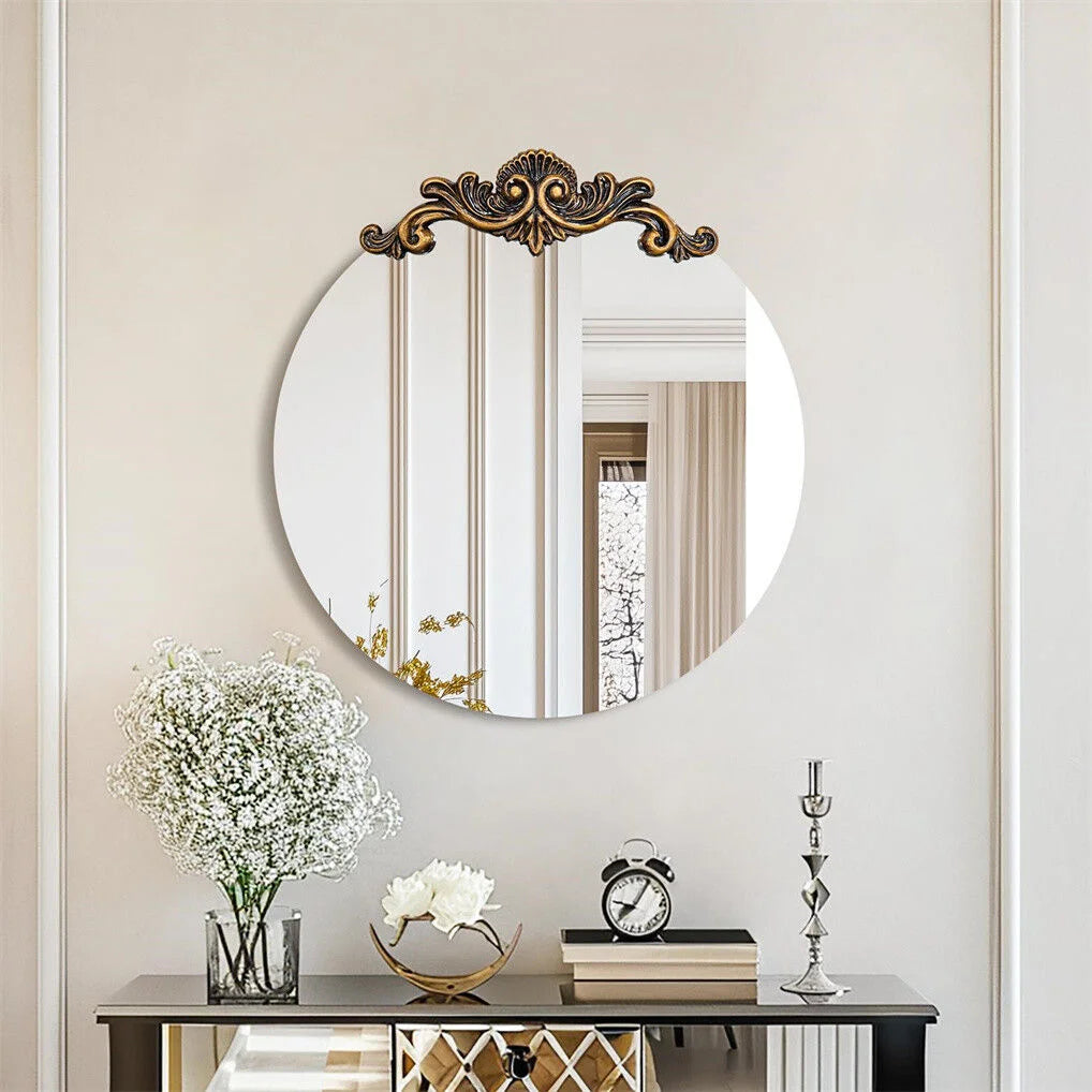 Baroque Round Antique Mirror Wall Decor 80x84.5cm - Home &